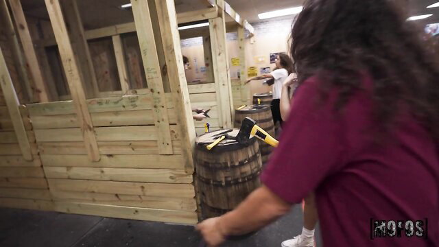 Serena Sterling grabs axe in wild public hatchet fling tease