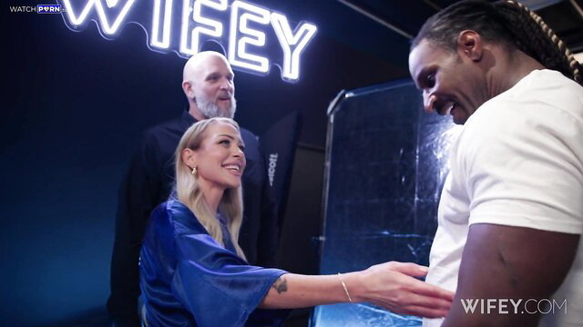 Saint LaRose shakes hands with BBC bull as hubby watches hotwife scene