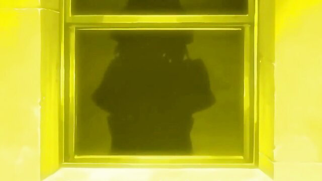 Shadowy figure in yellow window frame, Tsubaki-iro no Prigione Ep.2 JAV hentai tease