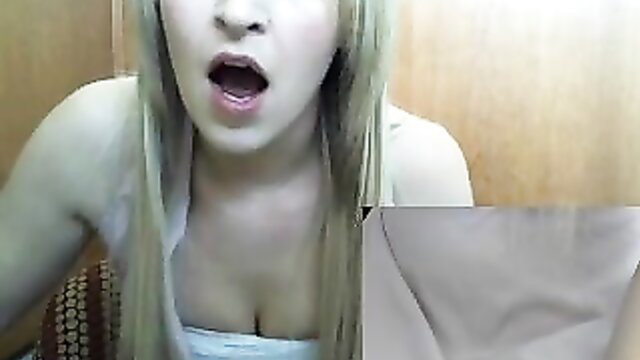 Cute blonde college girl with open mouth caught masturbating on cam