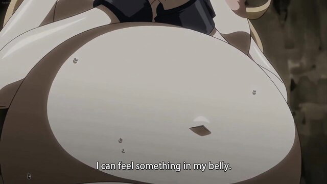 Anime girl with massive belly bulge feels something inside, Goblin no Suana Ep. 1