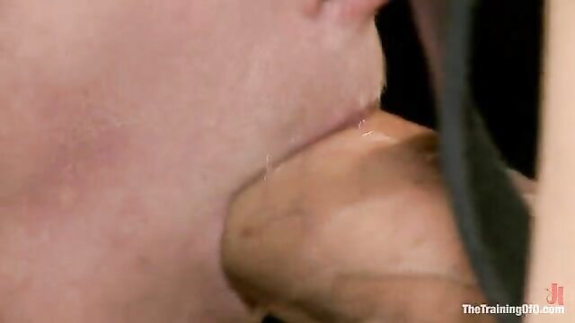 Penny Pax gagging on thick cock in intense slave training BJ