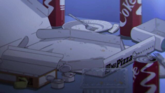 Miru Tights PT2 anime pizza box with coke cans and utensils