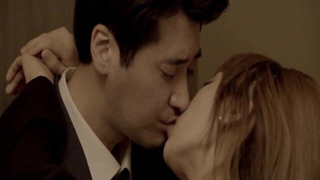 Joo Ye-bin kissing suited man passionately in office romance