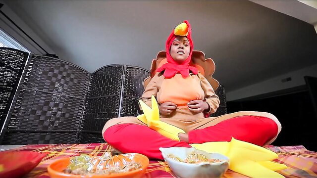 Jade Jordan in sexy turkey costume, ebony POV fetish tease