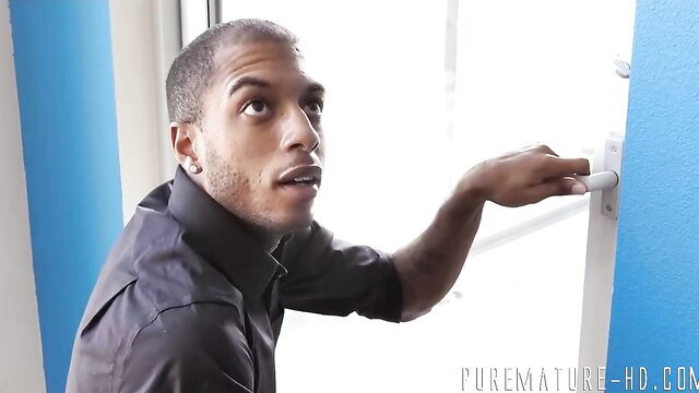 Black guy in shirt opens door in Mexican Mild BBC scene