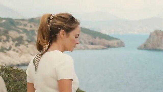 Shailene Woodley sexy side profile in white top, ponytail, scenic view