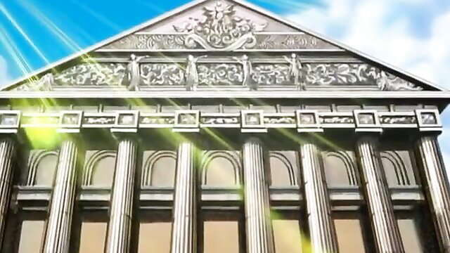 Anime muscled swimmer boner in shining temple with rays