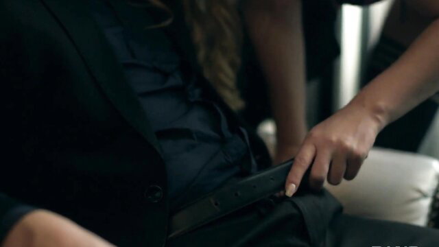 Hot blonde MILF Lena Nitro grabs cock in suit, corset tease