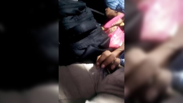 Blurry Indian wife handjobs lover in bus seat MMS scandal