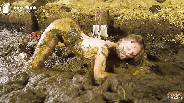 Maria Anjel naked in cow manure mud pit, wetlook fetish
