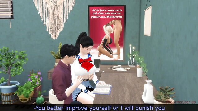 Japanese teacher in sailor uniform scolds student, promises punishment