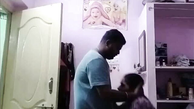 Desi Indian couple romantic foreplay, man groping woman's hair and neck