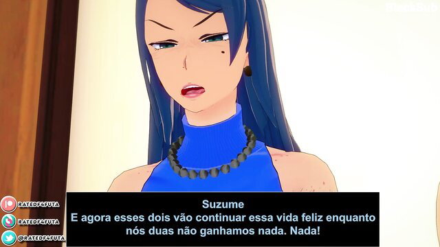 Suzume blue-haired anime girl angry face closeup in JAV wedding crashers