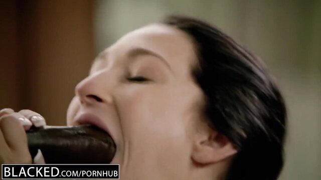 Crystal Rae sucks first big black cock, teen BBC blowjob closeup