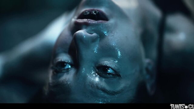 Tiffany Tatum blue body paint face closeup in Plants Vs Cunts