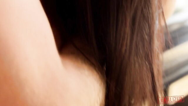 Jaclyn Taylor closeup brown hair shoulder in anal 3some orgy