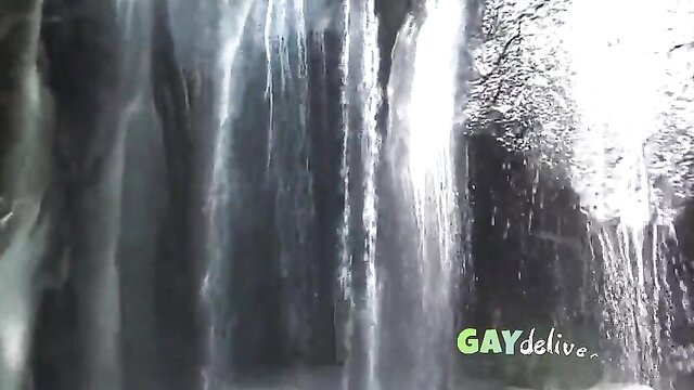 Chinese granddad strips naked outdoors by waterfall