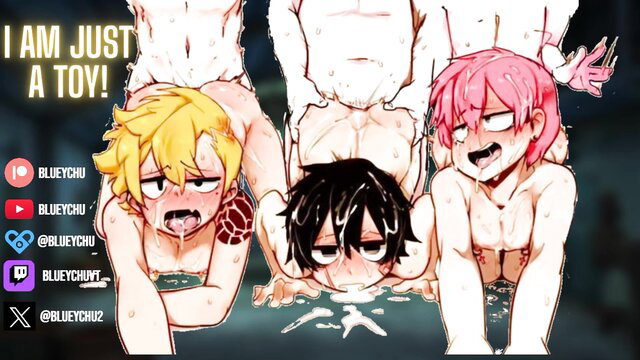 Blueychu femboy glory hole packed with messy cum from 3 breezies