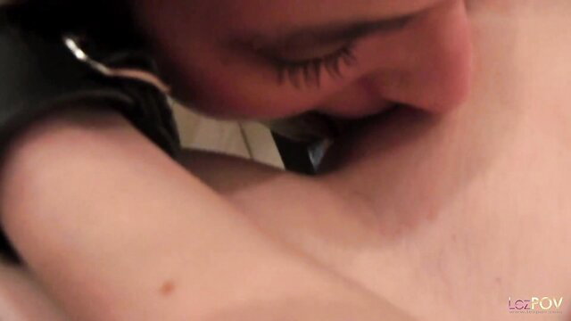 Tattooed LezPOV lesbians intimately kissing in kitchen fuck scene