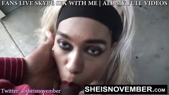 Msnovember trans blonde headband sucking rod closeup BJ