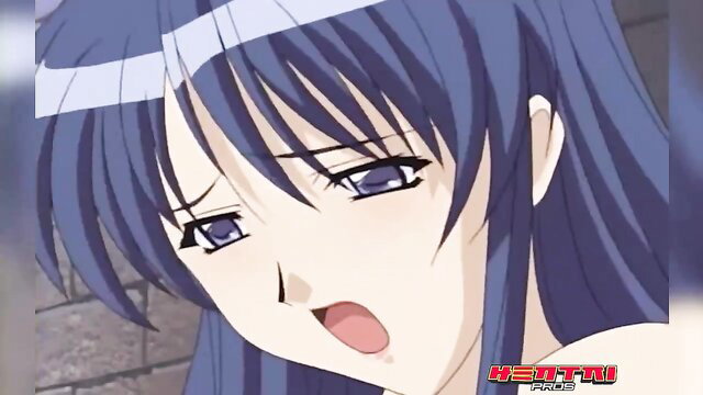 Blue-haired hentai girl ahegao face in creampie smut scene