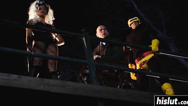 Allie Haze as sexy white-haired vixen with Kingpin & Green Goblin in hot threesome