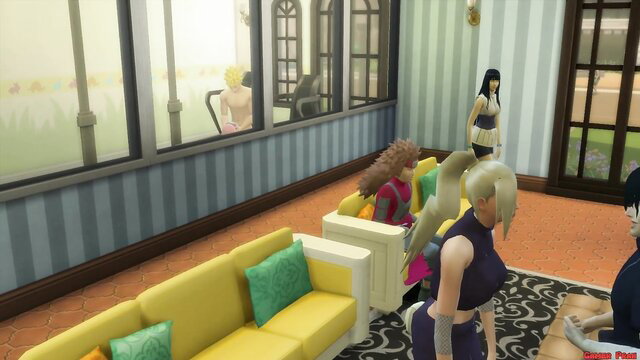 Naruto fucks Sakura anal in front of cuckold Sasuke hentai Sims scene