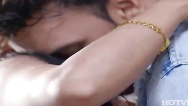 Hot Indian couple intimate embrace, man hugging woman from behind