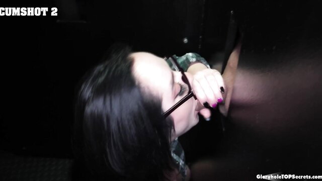 Macey Jade glasses closeup cumshot on face Gloryhole Secrets
