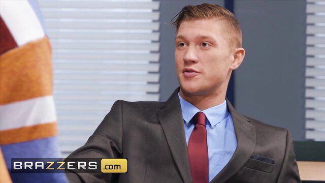 Handsome suited man in office scene with Sofia Rose - Brazzers