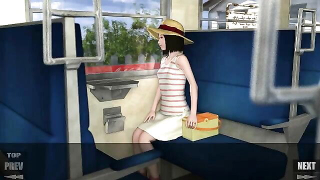 Yosino Tamaki 3D hentai girl in skirt and hat on train seat