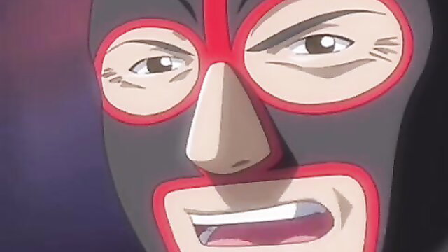 Masked luchador man in black red mask yells passionately in JAV adult video thumbnail