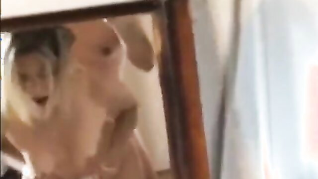 Mature Italian wife anal selfie in mirror, big tits ass spread
