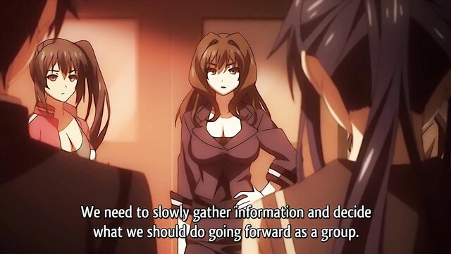 3 busty anime teen girls in tight outfits plotting in Tentacle Academy hentai