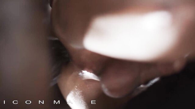 Oily trans babe's wet mouth closeup in slippery slip n slide action