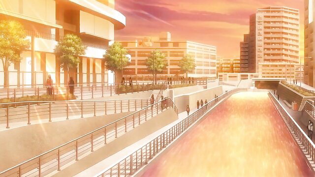 Anime sunset canal cityscape from Pretty x Cation Ep.1 hentai