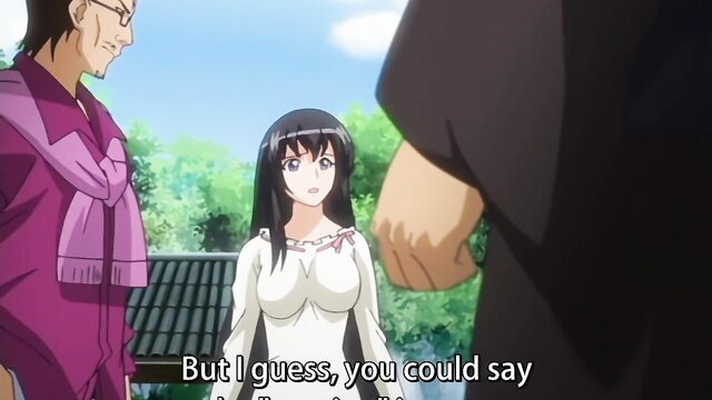 Busty black-haired JAV girl in white dress grabbed by man outdoors