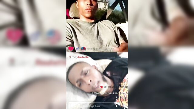 Sexy black guys on chat app, shirtless hunk in car and lounging stud