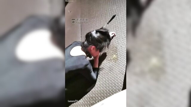 Chinese lesbian femdom foot slave lezdom scene, woman worshipping feet