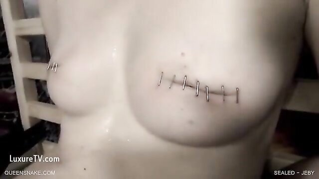 Queensnake Jeby Sealed - Nipple Piercings & Breast Stitches BDSM