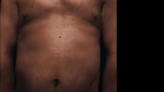 Closeup of man's hairy belly with moving gut and digestion sounds