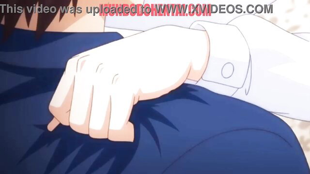 Anime guy in suit grabs from behind in rough public college sex tease