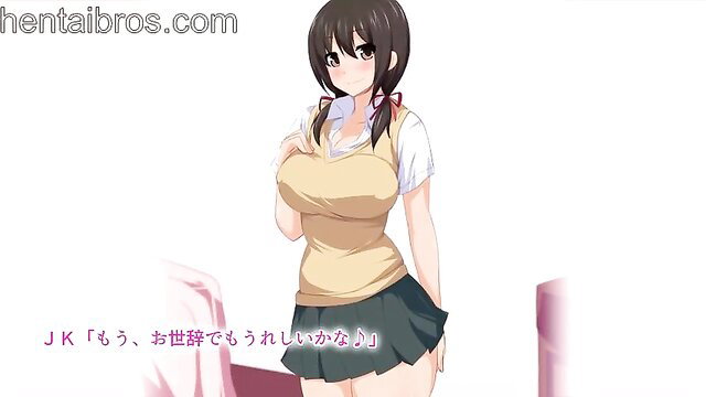 Busty anime loli JK in tight uniform, teasing huge tits