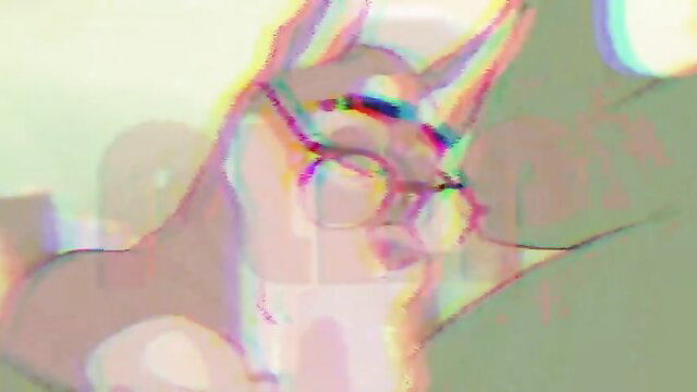 Glitch art furry vixen in glasses closeup, erotic anime HMV thumbnail