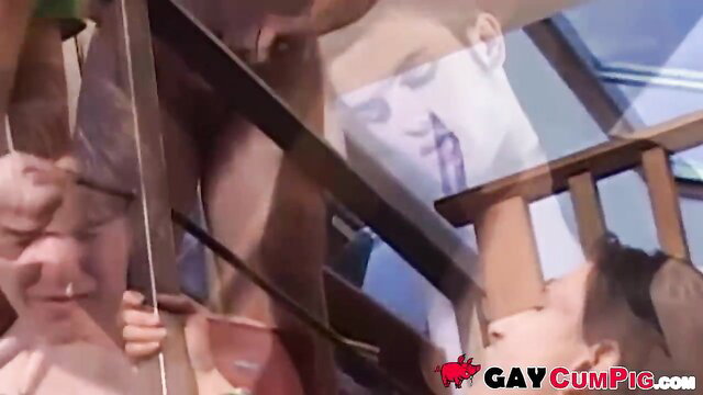 Gay dudes stroking cocks to massive cumshots compilation