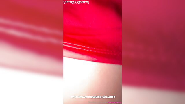 Ashley Aoky teases in red latex shiny outfit closeup