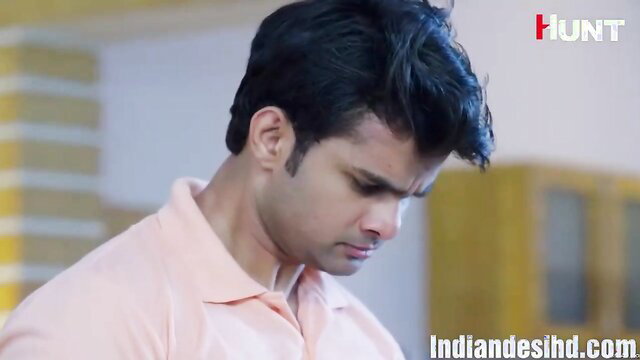 Handsome Indian man in pink shirt, sad expression, Tapish Hunt Hindi porn series