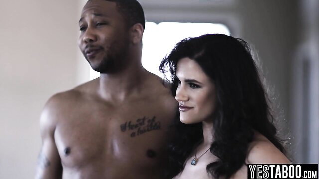 Nudist wife hugs ripped black husband with huge dick tattoo