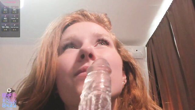 silkencrave redhead teen kitty sucking huge dildo closeup